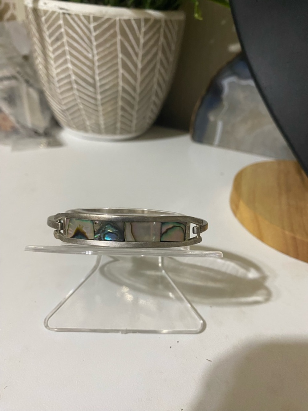 Vintage Abalone Inlay Bracelet - Iridescent Green & Blue